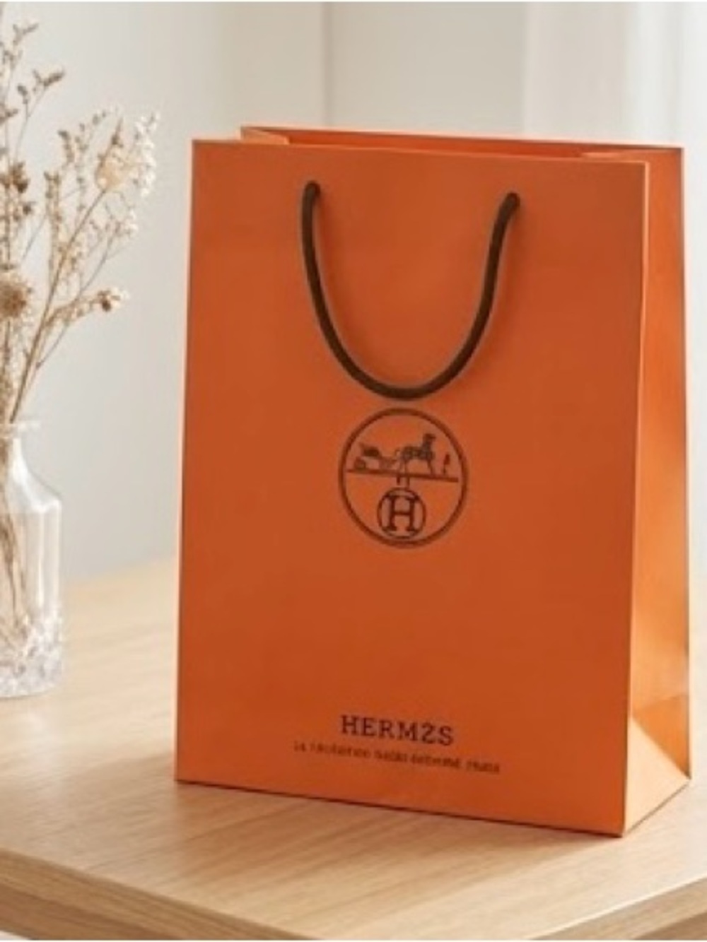 Authentic HERMÈS Large Orange Paper Shopping Bag 16.75” x 11” x 4”.
